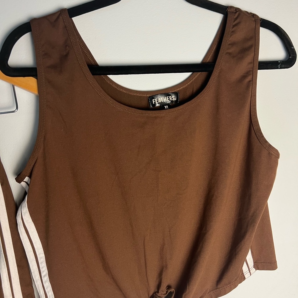 Feathers Brown Track Shorts and Knot Tie Top- Super Comfortable - Picture 2 of 8